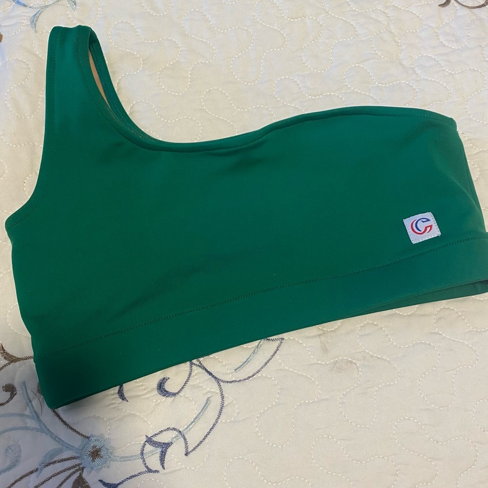 Green one shoulder sports bra
